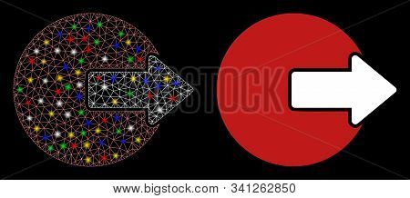 Glossy Mesh Logout Icon With Sparkle Effect. Abstract Illuminated Model Of Logout. Shiny Wire Carcas