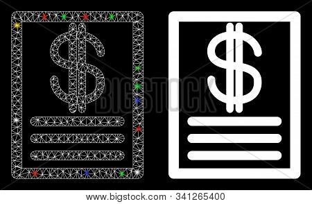 Glossy Mesh Price-list Icon With Glitter Effect. Abstract Illuminated Model Of Price-list. Shiny Wir