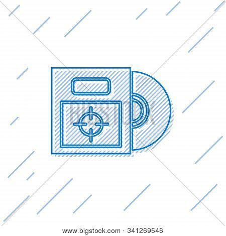 Blue Line Cd Or Dvd Disk In Box Icon Isolated On White Background. Compact Disc Sign. Vector Illustr