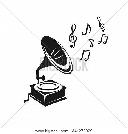 Hand Drawn Gramophone, Sketch. Music, Nostalgia Symbol. Vintage Vector Illustration
