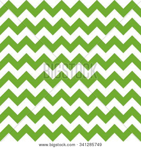 Seamless Pattern With White And Green Zigzag. Abstract Vector Background.