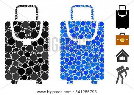 Carryon Bag Mosaic Of Filled Circles In Variable Sizes And Color Tinges, Based On Carryon Bag Icon. 