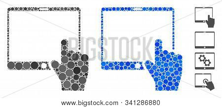 Hand Points Mobile Tablet Mosaic Of Round Dots In Different Sizes And Color Tinges, Based On Hand Po