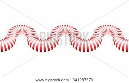 Seamless 3d Striped Pipe Pattern With Wave Effect. Red Striped Endless Snake Pattern As A Divider Fo