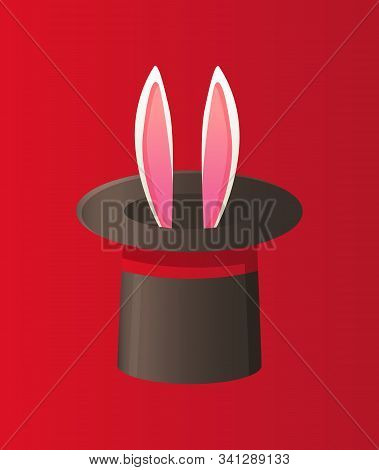 Bunny Ears Cylinder Hat, Focus With Animal In Round Cap, Flat Design Style Of Enigma Circus Element 