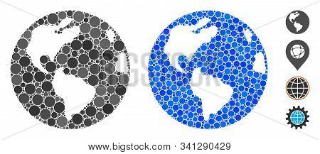 Earth Composition Of Round Dots In Different Sizes And Shades, Based On Earth Icon. Vector Round Dot