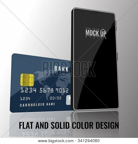 Smartphone And Plastic Bank Card Mockup Perspective For Your Copyspace. Vector Illustration.