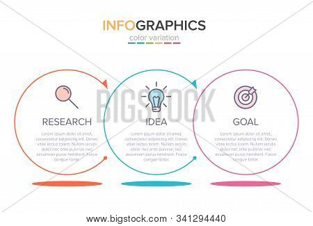 Concept Of Arrow Business Model With 3 Successive Steps. Three Colorful Design Elements. Timeline De