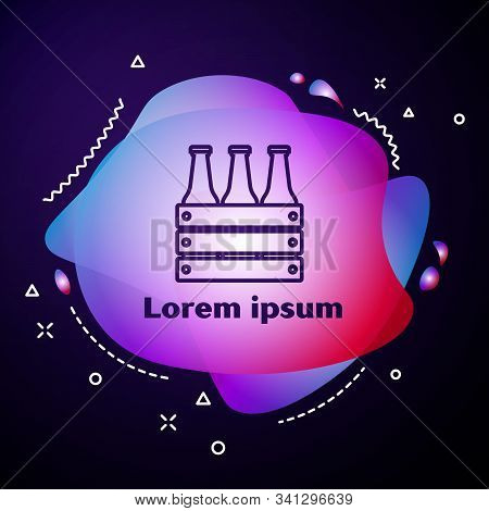 Purple Line Pack Of Beer Bottles Icon Isolated On Dark Blue Background. Wooden Box And Beer Bottles.