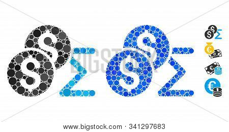 Coin Summary Mosaic Of Small Circles In Variable Sizes And Color Tinges, Based On Coin Summary Icon.