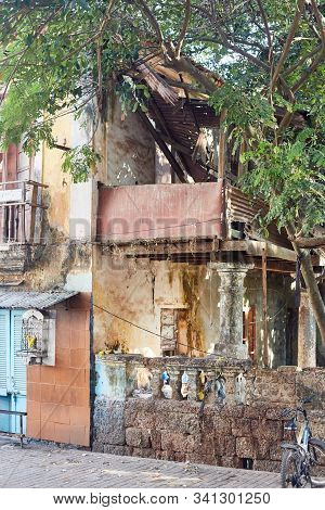 Panaji, Goa, India - December 15, 2019: Streets Of The State Capital Of Goa Panjim. Old Slums Cities