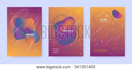 Gradient Flow Shapes. Night Party Template. Blue Music Brochure. Dj Poster. Red 3d Movement Design. 
