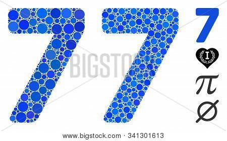 7 Digit Mosaic Of Small Circles In Variable Sizes And Color Hues, Based On 7 Digit Icon. Vector Rand