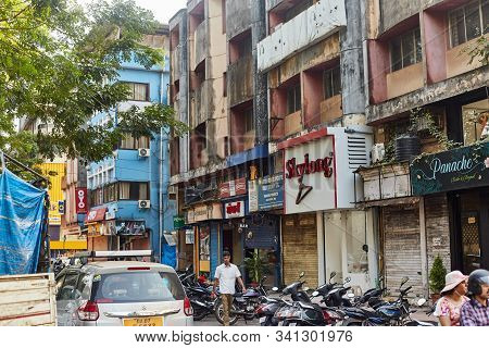 Panaji, Goa, India - December 15, 2019: Streets Of The State Capital Of Goa Panjim. Old Slums Cities