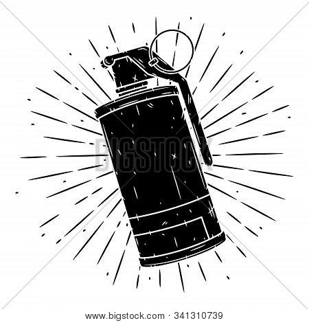 Smoke Grenade. Hand Drawn Vector Illustration With A Grenade And Divergent Rays. Used For Poster, Ba