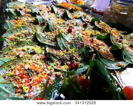 Betel With Colorful And Well Garnished Sweet Spices Very Popular In India.