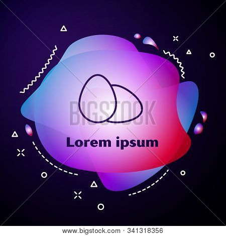 Purple Line Chicken Egg Icon Isolated On Dark Blue Background. Abstract Banner With Liquid Shapes. V