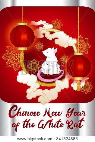 Illustration Of Happy Chinesse New Year 2020 New Year Of The White Rat On Red Background