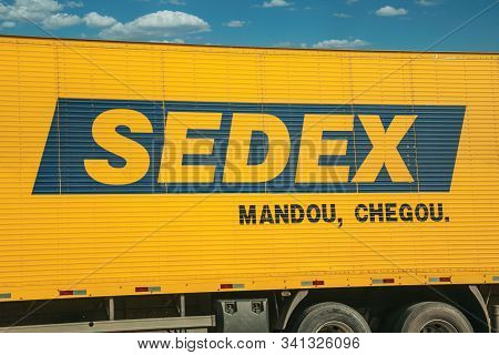 Cambara Do Sul, Brazil - July 19, 2019. Sedex Brand, An Express Delivery Service From The Brazilian 