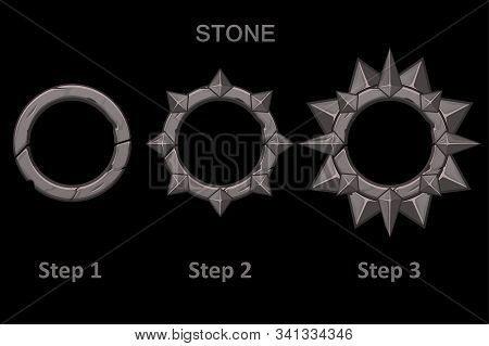 Set Of Stone Frames App With Spikes In 3 Steps To Progress.