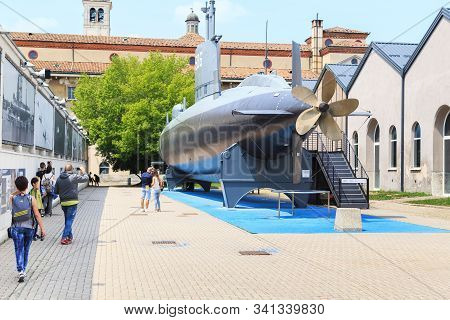 Milan, Italy - May 19, 2018: This Is The Submarine Enrico Toti, Which Can Be Visited In The Museum O