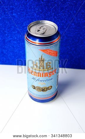 Prague, Czech Republic- September 12, 2019. The famous Henninger brewery in Frankfurt, Germany.