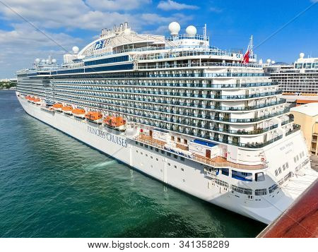 Fort Lauderdale - December 1, 2019: Regal Princess Cruise Ship Docked At Seaport Port Everglades At 