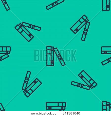 Blue Line Office Folders With Papers And Documents Icon Isolated Seamless Pattern On Green Backgroun