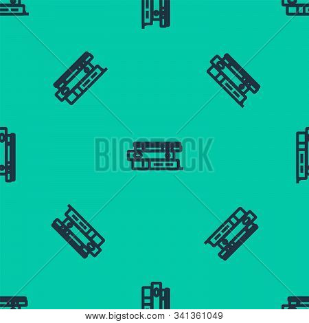 Blue Line Office Folders With Papers And Documents Icon Isolated Seamless Pattern On Green Backgroun