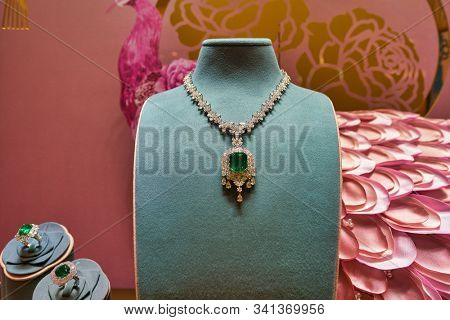 HONG KONG, CHINA - CIRCA JANUARY, 2019: jewelers on display at Peonia store in Elements shopping mall.