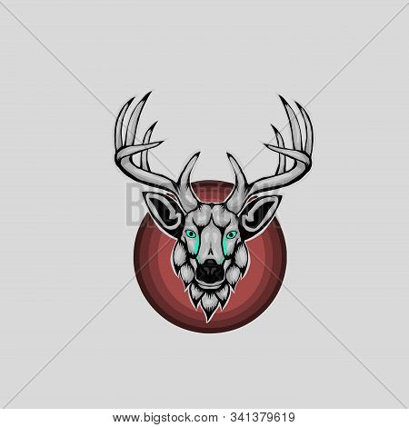 Design Mascot Of Deer With Horns On Grey Background