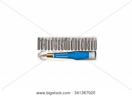 Screwdriver With Nozzles Over A White Background.