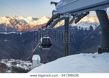 Suspension Road In The Evening In The Mountains In Winter
