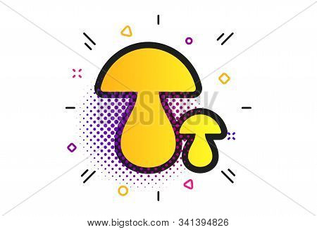 Mushroom Sign Icon. Halftone Dots Pattern. Boletus Mushroom Symbol. Classic Flat Mushroom Icon. Vect