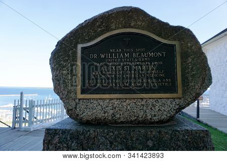 Mackinac Island, Michigan / United States - June 11, 2018: A Monument To Dr. William Beaumont, Who M