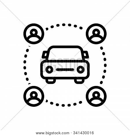 Black Line Icon For Carsharing  Ride  Pooling Carpooling Car Transportation Vehicle Sharing