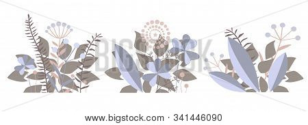Vector Set Of Stylized Flowers Bouquets. Abstract Floral Backgrounds For Differrent Conceptual Desig