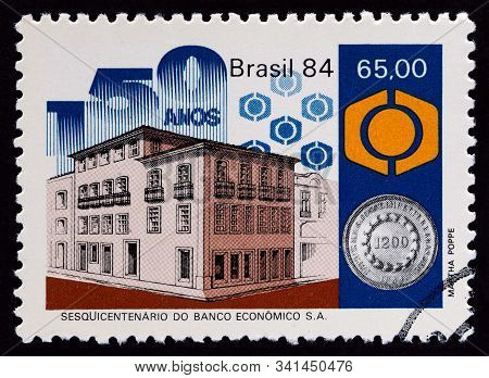 Brazil - Circa 1984: A Stamp Printed In Brazil Issued For The 150th Anniversary Of The Economic Bank