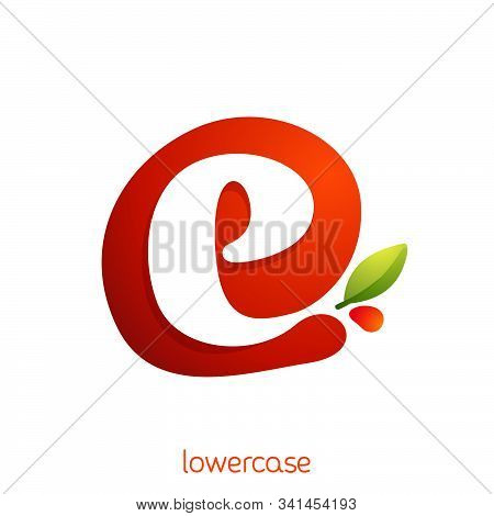 Lowercase Letter E Logo In Fresh Juice Splash With Green Leaf. Vector Elements Can Be Used For Natur