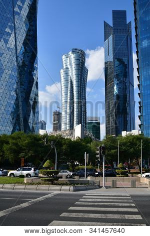 Doha, Qatar - Nov 24. 2019. Road To Work - Noc Tower And Palm Tower