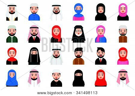 Muslim Avatar Icon Set, Flat Style Vector Illustration