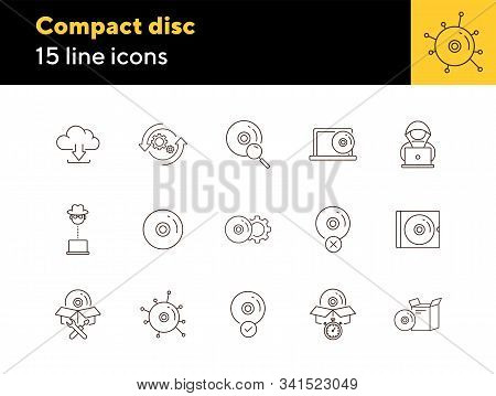 Compact Disc Icons. Set Of Line Icons. Unavailable Cd, Setting Sd, Download From Cloud. Software Pro