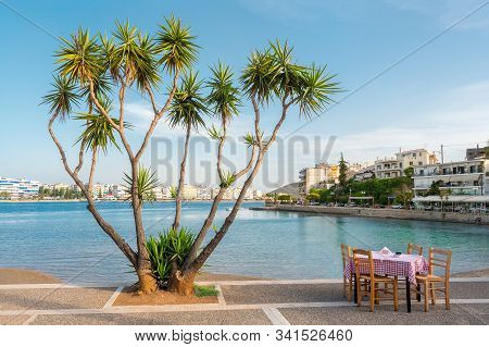 Greek City Of Halkida With Clear Water Seascape And Traditional Character, Evoia Island, Greece. Tra