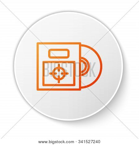 Orange Line Cd Or Dvd Disk In Box Icon Isolated On White Background. Compact Disc Sign. White Circle