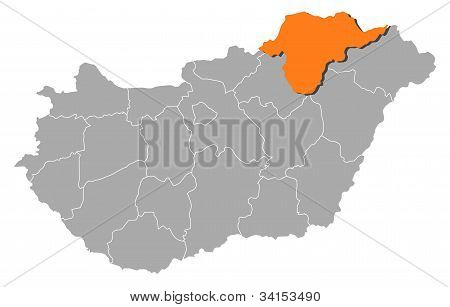 Map Of Hungary, Borsod-abaúj-zemplén Highlighted