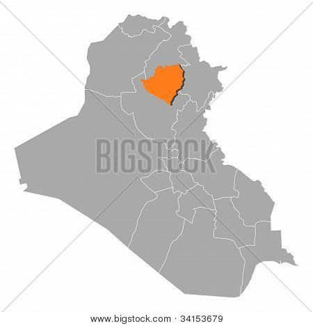 แผนที่ของอิรัก Kirkuk ที่เน้น