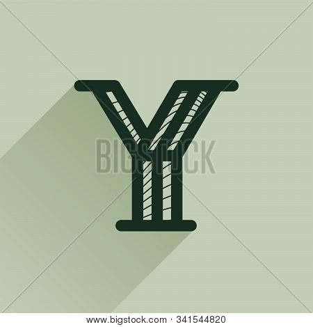 Y Letter Logo In Retro Money Style With Line Pattern And Shadow. Vintage Slab Serif Type For Bank, B