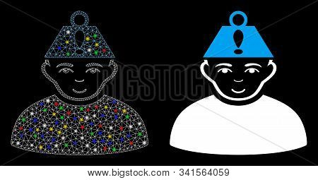 Glowing Mesh Head Stress Icon With Sparkle Effect. Abstract Illuminated Model Of Head Stress. Shiny 
