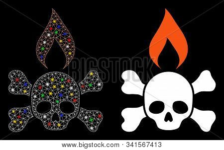 Flare Mesh Death Ignition Icon With Glitter Effect. Abstract Illuminated Model Of Death Ignition. Sh