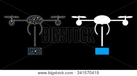 Glowing Mesh Copter Shipment Icon With Lightspot Effect. Abstract Illuminated Model Of Copter Shipme